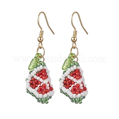 Handmade Glass Seed Beads Watermelon Dangle Earrings&nbsp;EJEW-MZ00540-01