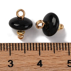 Natural Black Agate Dyed & Heated Saucer Charms with Rack Plating Golden Tone Brass Bails&nbsp;KK-B103-17A-11