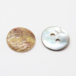2-Hole Flat Round Mother of Pearl Buttons&nbsp;SHEL-N033-06-10mm