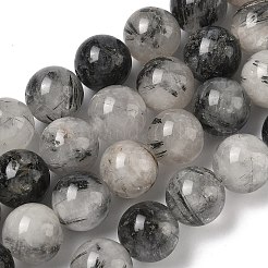 Natural Tourmalinated Quartz Beads Strands&nbsp;G-F818-A09-14mm