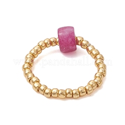 Natural White Jade & Glass Seed Beads Rings&nbsp;RJEW-JR00729