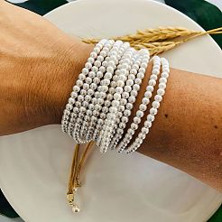 Adjustable Round Shell Pearl Multi-Strand Braided Bead Bracelets for Women&nbsp;WG86BBB-01