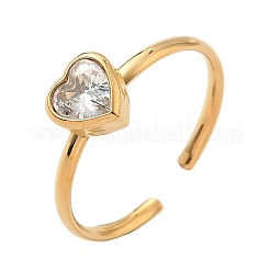 304 Stainless Steel with Clear Cubic Zirconia Adjustable Cuff Rings for Women&nbsp;RJEW-G359-02A-G