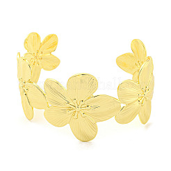 Flower Rack Plating Brass Open Cuff Bangles for Women&nbsp;BJEW-P322-05G