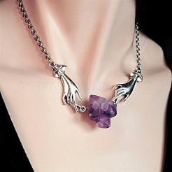 Both Hands Alloy with Nuggets Natural Amethyst Pendant Necklaces&nbsp;FS-WG3CF2D-01