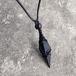 3D Rhombus Natural Obsidian Woven Waxed Cord Pendant Necklaces&nbsp;FS-WGDC1FB-01