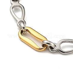 Ion Plating(IP) Two Tone 201 Stainless Steel Oval & Teardrop Link Chain Bracelet&nbsp;BJEW-B078-15GP