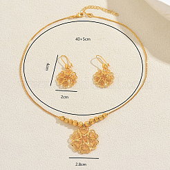 Brass Hollow Flower Hoop Earrings & Pendant Necklaces Sets for Women&nbsp;JE0471