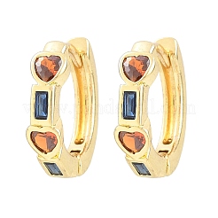 Brass Pave Cubic Zirconia Hoop Earrings&nbsp;KK-CBAD104-04G-I
