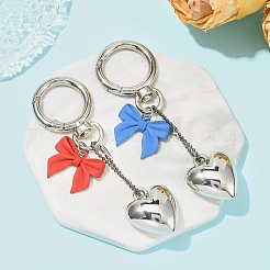 2Pcs Alloy Bowknot with CCB Plastic Heart Pendant Decorations&nbsp;HJEW-YW00425