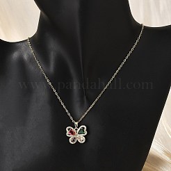 Brass Micro Pave Cubic Zirconia Butterfly Pendant Neckalces for Women&nbsp;NJEW-S448-09G