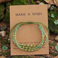 Adjustable Glass Seed Bead & Glass & Brass Beads Multi-Strand Bracelets for Women&nbsp;HR1151-2