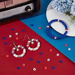 Independence Day Theme 6 Strands 3 Colors Flat Round Handmade Polymer Clay Beads&nbsp;CLAY-SC0002-27