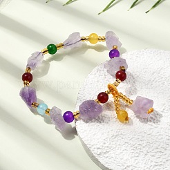 Raw Rough Natural Amethyst Charm Beaded Stretch Bracelets for Women&nbsp;GG-CBA2C9C-08