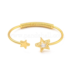 Star Brass Pave Clear Cubic Zirconia Open Cuff Bangles for Women&nbsp;BJEW-G704-03G