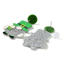 Saint Patrick's Day Sparkling Acrylic Dangle Stud Earrings&nbsp;LS-EJEW-P243-A07