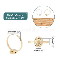 2Pcs 2 Colors 304 Stainless Steel Open Cuff Finger Ring Cabochon Settings&nbsp;STAS-UN0045-16