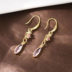 Brass Micro Pave Cubic Zirconia Teardrop Dangle Earrings&nbsp;EJEW-C156-03G