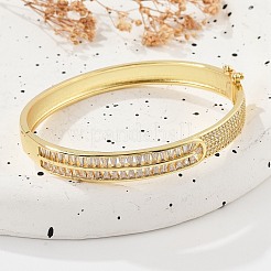 Brass Micro Pave Clear Cubic Zirconia Hinged Bangles for Women&nbsp;BJEW-K274-11G