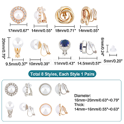 8Pairs 8 Style Half Round & Round & Twist Brass Clip-on Earrings with Plastic Pearl&nbsp;EJEW-PH0001-09-1