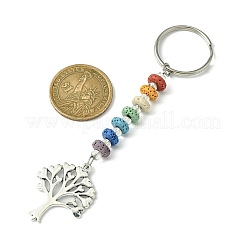 Chakra Natural Lava Rock & Alloy Tree of Life Pendant Keychain&nbsp;KEYC-JKC00644-01