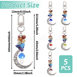 5Pcs 5 Colors Hollow Moon Alloy Pendant Decoraiton&nbsp;HJEW-TA0001-26