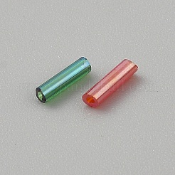 Transparent Colours Rainbow Glass Round Bugle Beads&nbsp;SEED-WH0004-02