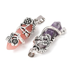 Natural Gemstone Alloy Rose Wrapped Hexagonal Prism Pointed Pendants&nbsp;GG-CBA040B-01AS