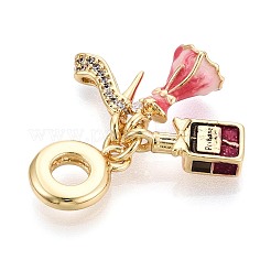 Brass Micro Pave Clear Cubic Zirconia and Enamel European Dangle Charms&nbsp;KK-T079-74G