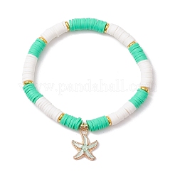 4Pcs Flat Round Handmade Polymer Clay Beads Beaded Stretch Bracelets for Women&nbsp;BJEW-TA00582