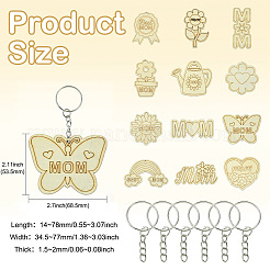 12 Sets 12 Styles Mother's Day DIY Unfinished Wood Pendant Keychain Making Kits&nbsp;DIY-CJ0002-89