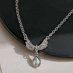 Alloy Rhinestone Angel Wings with Teardrop Pendant Necklaces for Women&nbsp;FS-WG52CAF-01