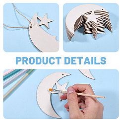 40 Bags 2 Styles Moon & Star Unfinished Blank Wooden Pendants Set for Painting Arts&nbsp;HJEW-CA0001-75