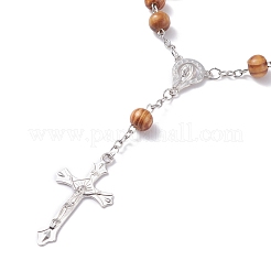 Religious Prayer Pine Wood Beaded Rosary Bracelet&nbsp;BJEW-O140-02P