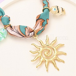 304 Stainless Steel Sun & Resin Fish Pendant Polyester Scarf Necklaces for Women&nbsp;NJEW-D340-03G