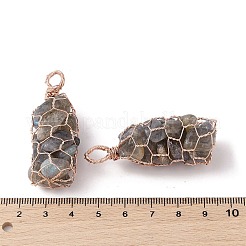 Rack Plating Copper Wire Wrapped Natural Labradorite Chip Big Pendants&nbsp;G-C130-01RG-10