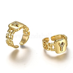 Brass Micro Pave Clear Cubic Zirconia Cuff Rings&nbsp;RJEW-H541-01Y-G