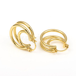 Brass Triple Hoop Earrings&nbsp;EJEW-G282-04G