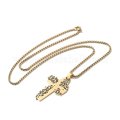 201 Stainless Steel Hollow Rose Cross Pendant Necklaces&nbsp;LS-NJEW-H065-31G