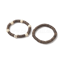 2Pcs 2 Style Cross Natural Wood & Coconut Beaded Stretch Bracelets Set for Women&nbsp;BJEW-JB09317