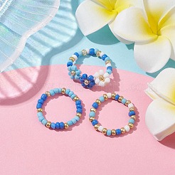 3Pcs 3 Style Glass Seed Beaded Stretch Rings Set&nbsp;RJEW-JR00616-02