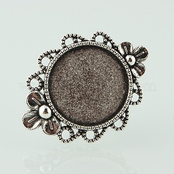 Vintage Adjustable Iron Finger Ring Components Alloy Flower Cabochon Bezel Settings&nbsp;X-PALLOY-O039-10AS