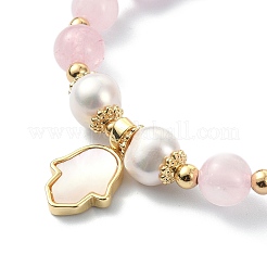 Natural Rose Quartz & Pearl Beaded Stretch Bracelet&nbsp;BJEW-JB09360-02