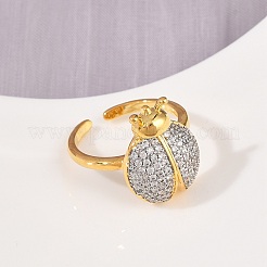 Brass Micro Pave Cubic Zirconia Cuff Ring for Women&nbsp;RJEW-L132-01G