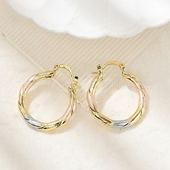 Brass Two Tone Twist Hoop Earrings&nbsp;LS-EJEW-B117-06A-M