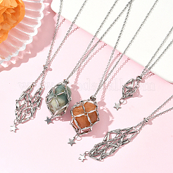 6Pcs 3 Styles Star Moon Stainless Steel Braided Chain Macrame Pouch Empty Stone Holder Pendant Necklace Making&nbsp;NJEW-SC0001-45