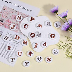 26Pcs 26 Styles White Flat Round with Letter Food Grade Silicone Focal Beads&nbsp;SIL-SZ0001-72