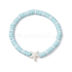 Flat Round Handmade Polymer Clay Heishi Beaded Stretch Bracelets&nbsp;BJEW-JB11711-03