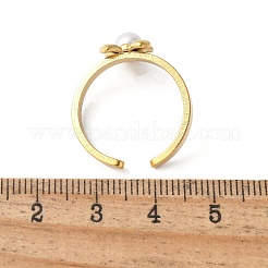 304 Stainless Steel Plastic Pearl Open Cuff Ring for Women&nbsp;RJEW-Z088-05G