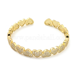 Heart Brass Micro Pave Clear Cubic Zirconia Open Cuff Bangles for Women&nbsp;BJEW-Z062-02A